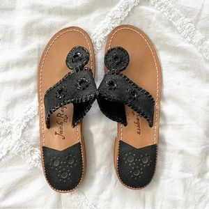 EUC Jack Rogers Flat Black Sparkle Sandal Size 7